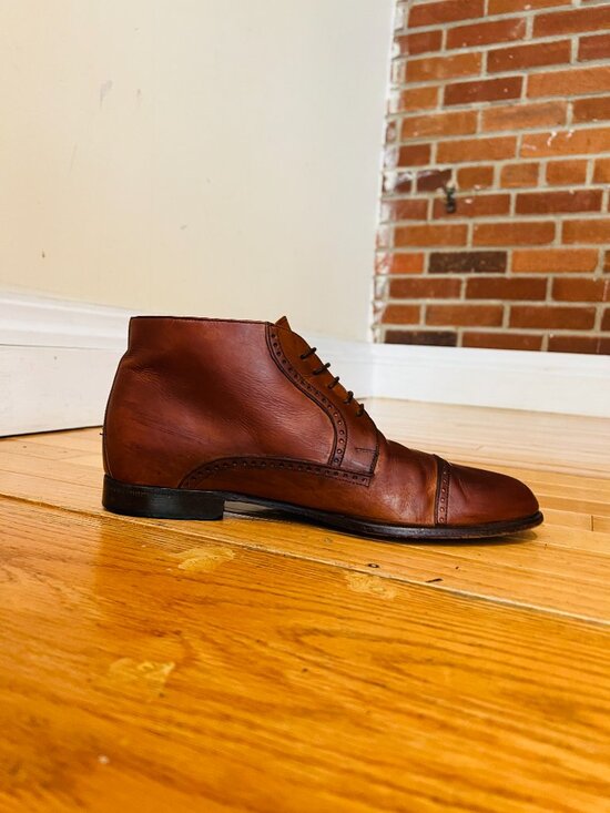 VTG Bostonian Oxford Ankle Boots Mens 9.5 Brown Leather Lace Up Chukka Italy main image 10